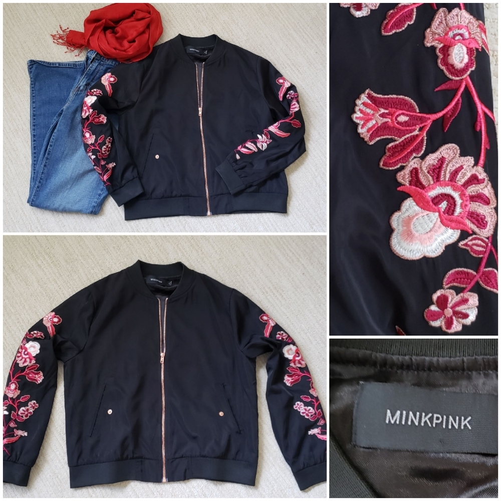 Embroidered Black Bomber Jacket